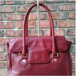 BROOKS BROTHERS Brick Red Leather Tote Handbag Sho